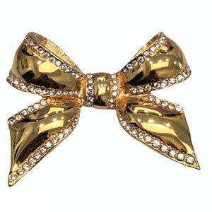 VINTAGE KENNETH JAY LANE GOLD TONE & CRYSTAL BOW PENDANT